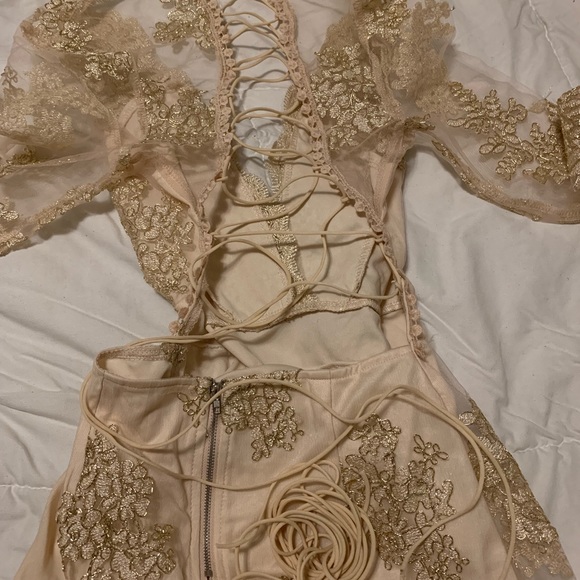Gold dress with lace up back - Picture 3 of 6